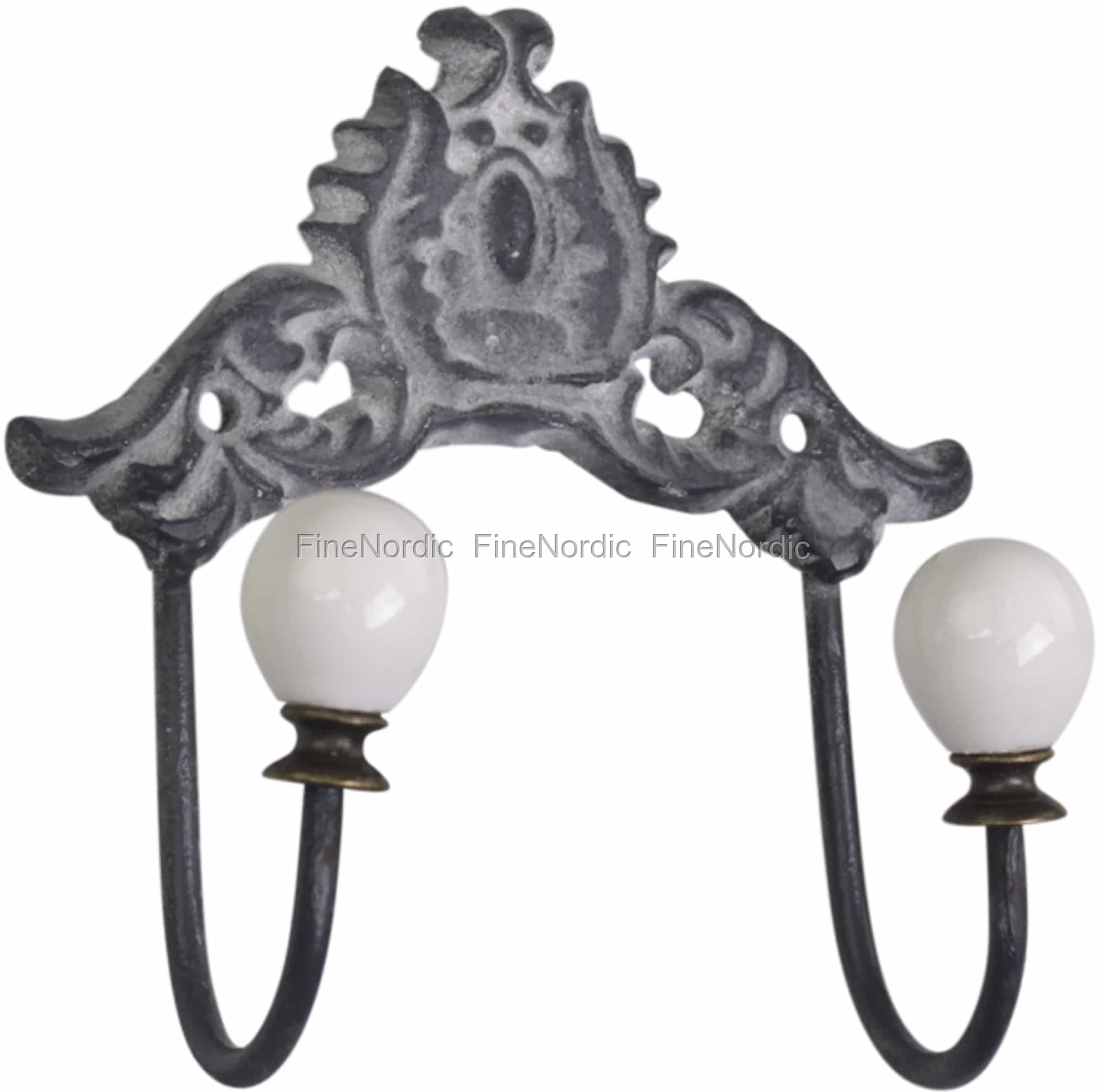 Chic Antique Hakenleiste mit Porzellanknopf und Dekor Antique Grau