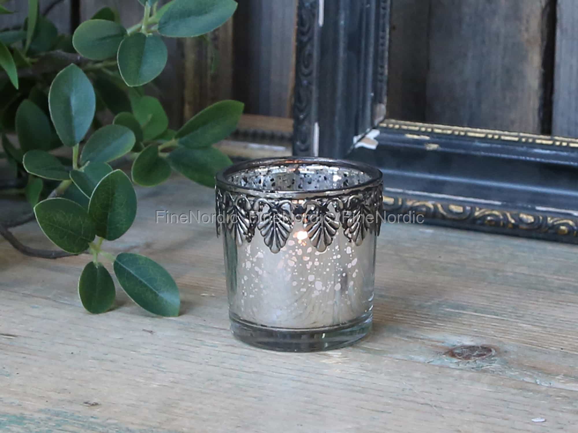 Chic Antique Teelichthalter mit Silber-Dekor Hoch Antique Silber