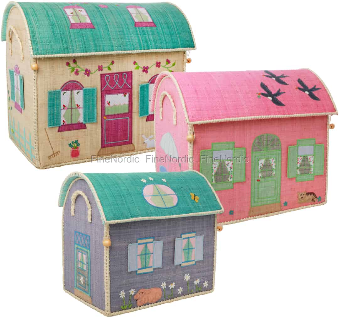 Rice Raffia Spielzeugkörbe - Häuser - 3er Set